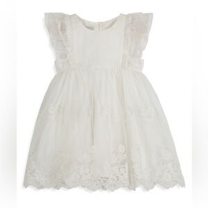 NWT! Pippa & Julie Baby Girl White Scalloped Crochet Hem Lace Dress, Size 6-9MO